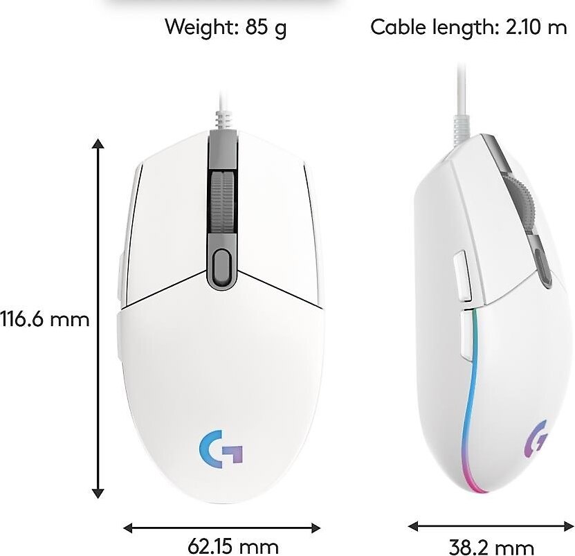 Logitech G G102 Lightsync RGB Kablolu Gaming Mouse, Beyaz,