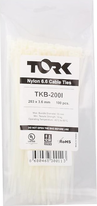 Tork TRK-710-9,0mm Beyaz 100lü Kablo Bağı